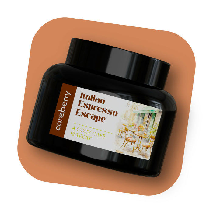 Careberry's Italian Espresso Escape Candle| Natural Soy Wax Candle | Encased in a Stylish Black Matki Design 150g