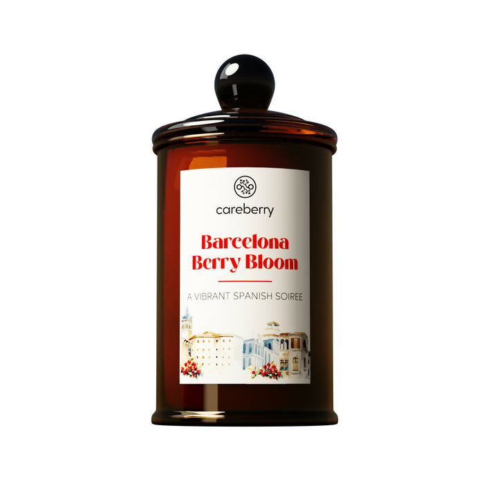Careberry's Barcelona Berry Bloom Candle | Natural Soy Wax | Amber Long Spice Glass Jar with Glass Cap