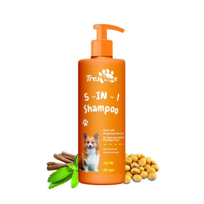 Trespaws 5 in 1 Dog Shampoo Allergy Relief, Anti-dandruff, Anti-fungal, Flea and Tick, Shampoo for Dogs, Dog & Cats Shampoo - 200ML