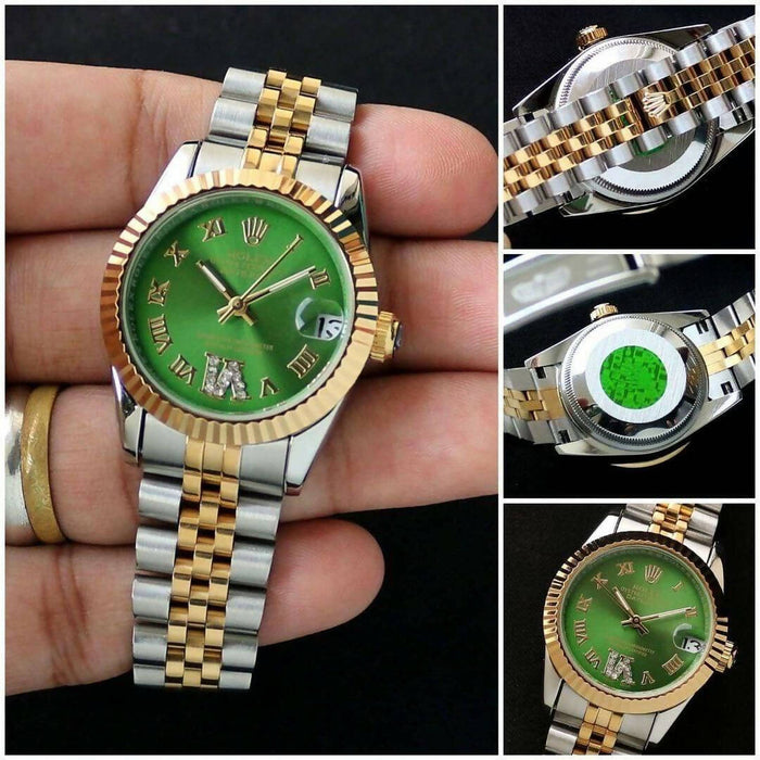 Rolex datejust ladies watch green dial two tone