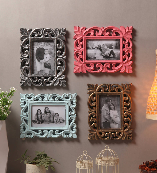 Yatha Set of 4 Decorative Carved Rectangle Photo Frame ( Photo Size : 6 X 4 INCH )