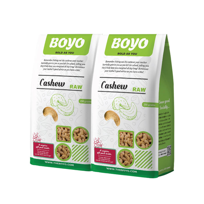 BOYO 100% Natural Whole Cashew Nuts W240 (2*250 g) - Best for Snacking, Baking