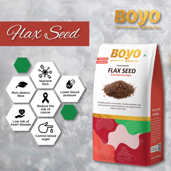 BOYO Raw Flax Seed 500g (2 x 250g) - Fibre Rich Alsi Seeds, Rich Source of Lignin, High in Omega-3 and Fiber