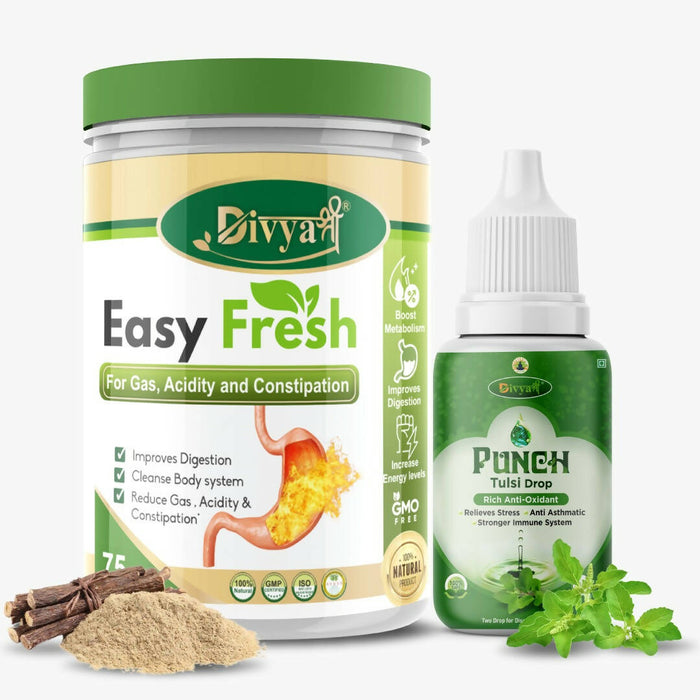 Divya Shree Easy Fresh Powder and Punch Tulsi Drop For Constipation | Acidity & Stomach Gas | Ache and indigestion | Improves and Strengthens the Digestion Function | Digestive Disorder | Digestion Support Kit