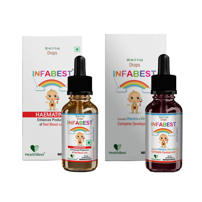 HealthBest Infabest Multivitamins (30ml) & Iron Haematinic (30ml) Drops for Toddlers|Combo