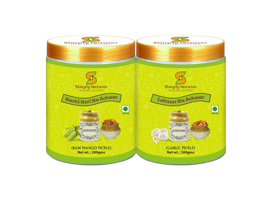 Simply Naturos amazing homemade Raw Mango ( With Seed & Oil) & Garlic Pickle Combo Pack