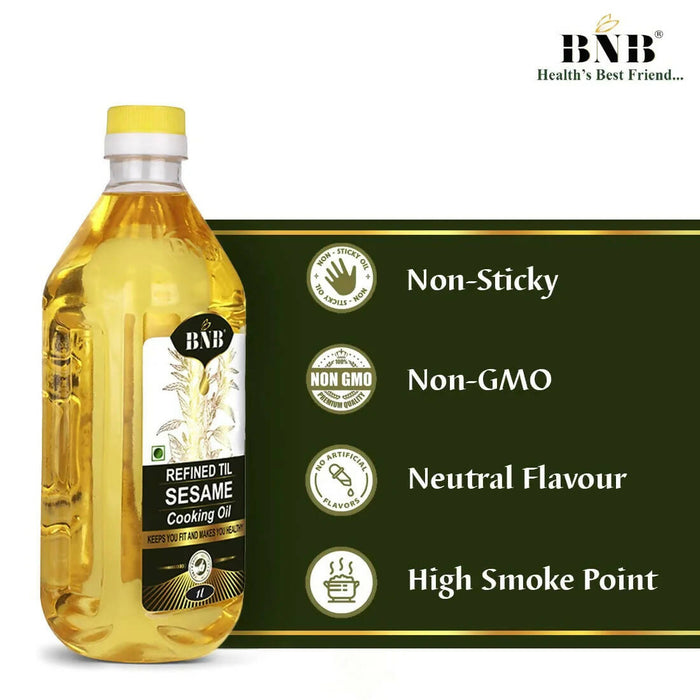 BNB Refined Sesame Oil & Black Sesame Seed Combo Pack of 2| Til Oil | Black Sesame Seeds | Gingelly Oil | Healthy Cooking Oil |Deep Frying Oil | Daily Use | Non-Sticky | Neutral Flavour | 1 Litre