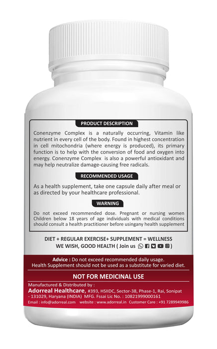 Adorreal Coenzyme complex 600MG For Heart Health and Energy Metabolism | 60 Capsules |
