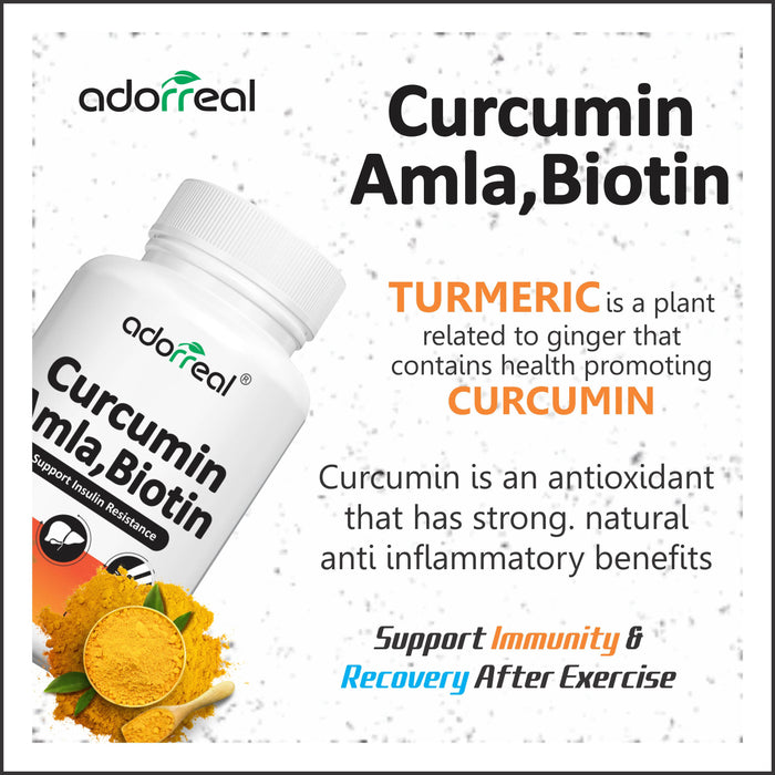 Adorreal Curcumin with Biotin and Amla Extract | General Wellness | Immunity Booster for daily use | 60 Capsules |