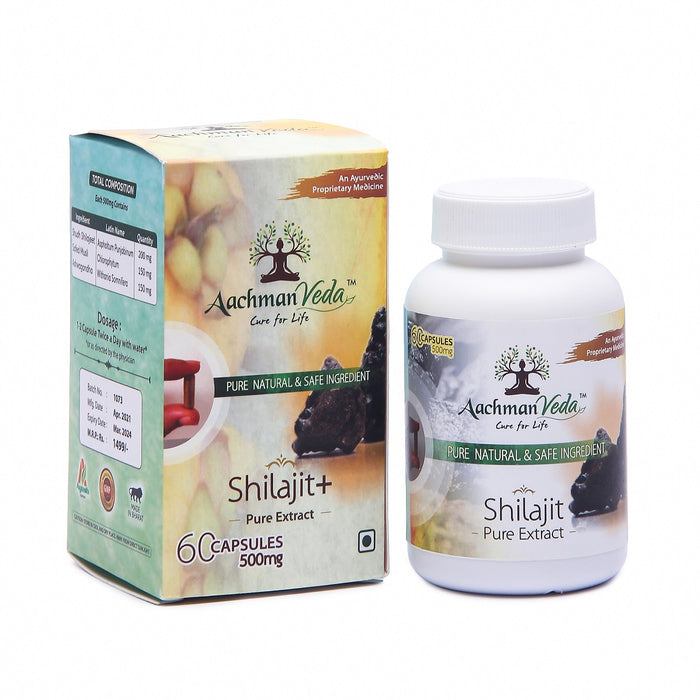 Aachman Veda Shilajit+ Pure Extract Ashwagandha With Safed Musli 60 Capsules 500 Mg With Veg