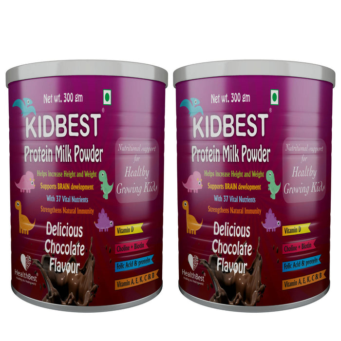 HealthBest Kidbest Protein Milk Powder for 3-13 Years Kids| Chocolate Flavour| 300gm (Pack of 2)