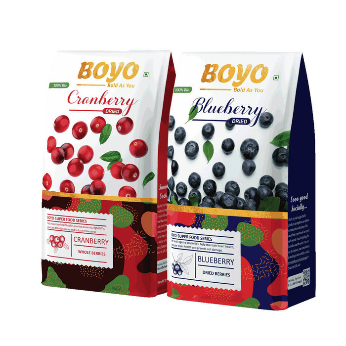 BOYO Exotic Berries Combo Pack 350g - Dried Cranberries 200g & Dried Blueberries 150g