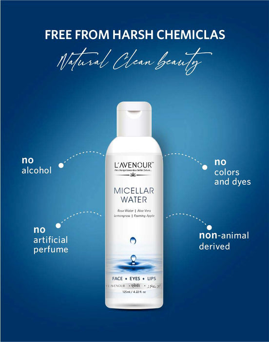 L'avenour Micellar Water for Deep Cleansing For Face, Eyes & Lips | Natural Makeup Remover - 125ml