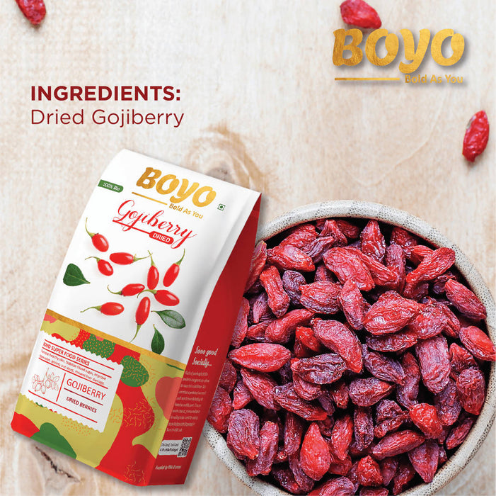BOYO Exotic Dried whole Gojiberry 400 gm (2 x 200g) - 100% Vegan and Gluten Free - Unsulphured, Unsweetened and Naturally Dehydrated Fruit