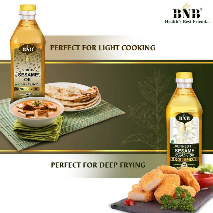 BNB Virgin & Refined Sesame Oil 2 Liter Healthy Monthly Combo Pack | Til Oil | Gingelly Oil | Cooking Oil | Low Trans-Fat | Non-Sticky | High in MUFA & PUFA | Helps To Maintain Cholesterol Level