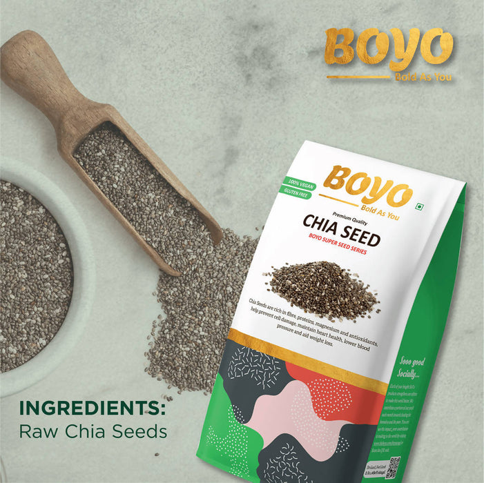 BOYO Raw Chia Seeds 500g (2 x 250g) - Healthy Food, Diet Snack, Weight Loss, Iron & Protein