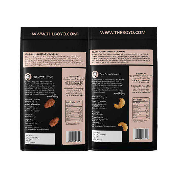 BOYO Premium Nuts Combo 400g – Roasted and Salted Cashew Nuts 200g & Roasted and Salted California Almonds 200g