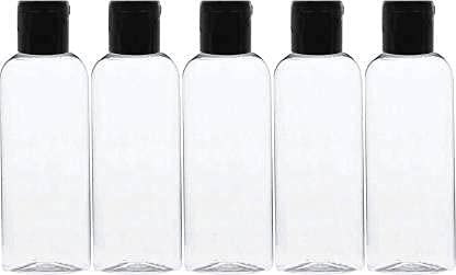 Harrods 5pcs 100ml Empty Clear Plastic Bottles Refillable Travel Size Cosmetic Travelling Containers Small Leak Proof Squeeze Bottles with Black Flip Cap for Toiletries,Shampoo| Pack of 5