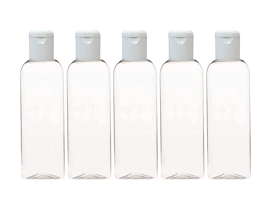 HARRODS Empty Round White Bottles, Refillable Fine White Fliptop Makeup and Cosmetic For Oil, Liquid, Fogging. (Pcs 5) 100ml