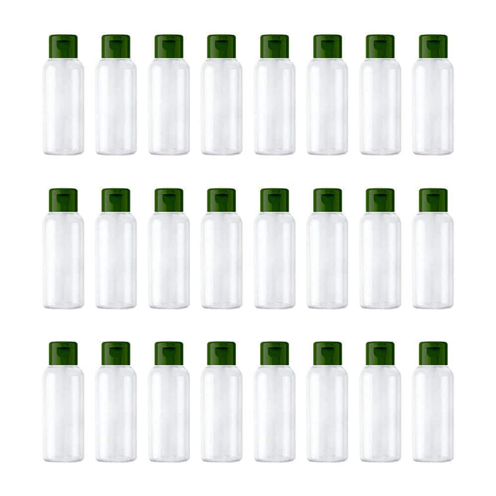 HARRODS 24 Pieces 50ml Empty Bottle with Green Flip Cap Travel Size Containers Clear Plastic Bottle for Liquid, Lotion, Creams