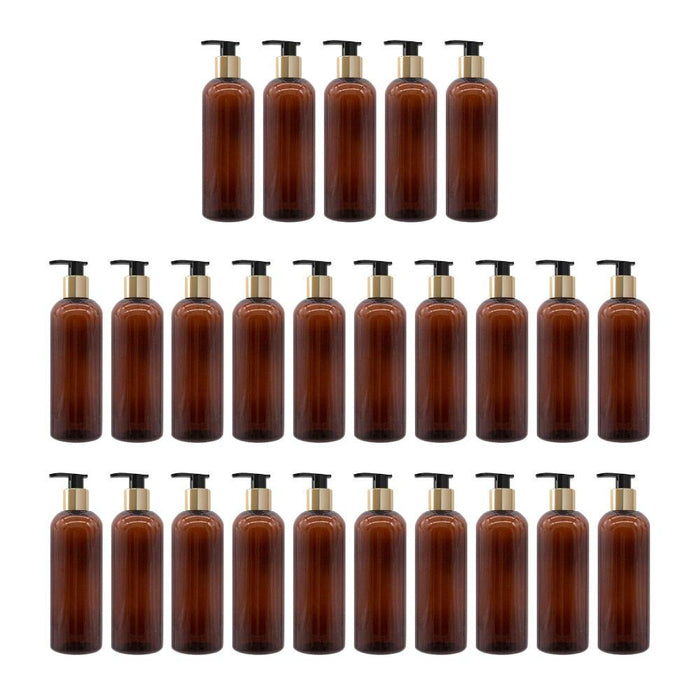 HARRODS Empty Amber Plastic Bottles, Portable Clear Small Cyilender Shampoo, Lotion Pump Bottle, Soap Dispenser, Containers & Liquid 200ml (25 Pcs)