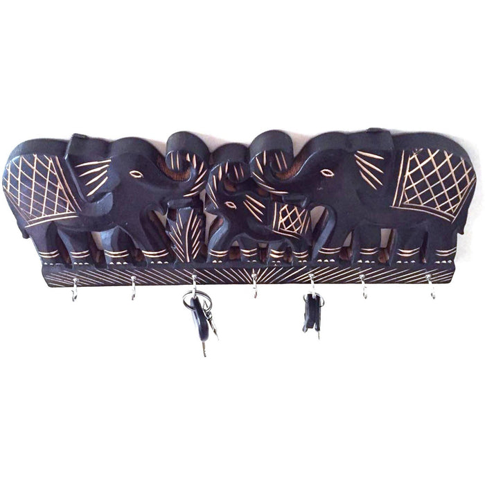 Desi Karigar® Wooden Wall Hanging Elephant Family Key Hanger