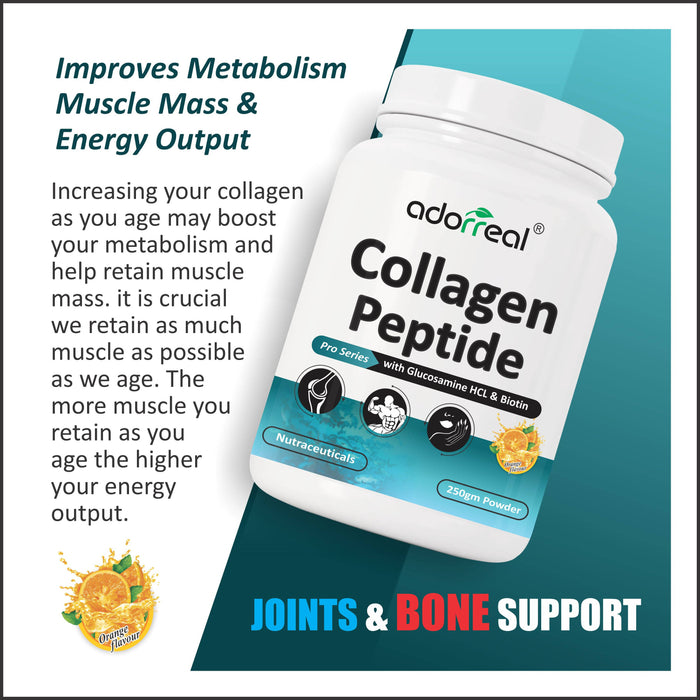 Adorreal Collagen Peptide Collagen Protein Supplement with Hyaluronic Acid | Amino Acids for Skin, Hair, Nails | 250gm |