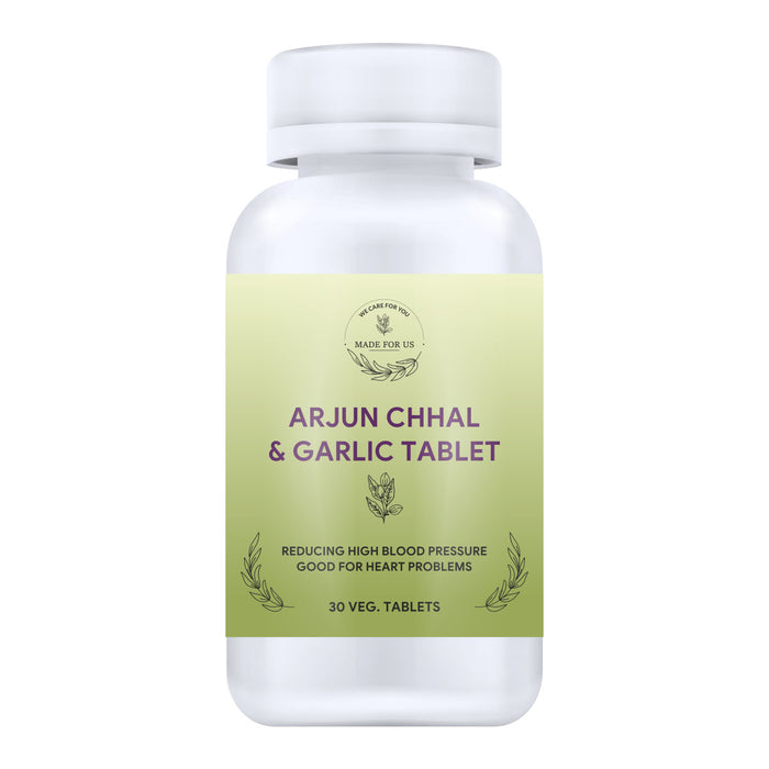 MadeForUs Arjun Chhal & Garlic Tablet | Reducing Cholesterol, Heart Health, Tuberculosis | reducing high blood pressure | Relief from urination and cough | Good for skin |100% Organic | Natural Herbs | Ayurvedic | 30 Tablets