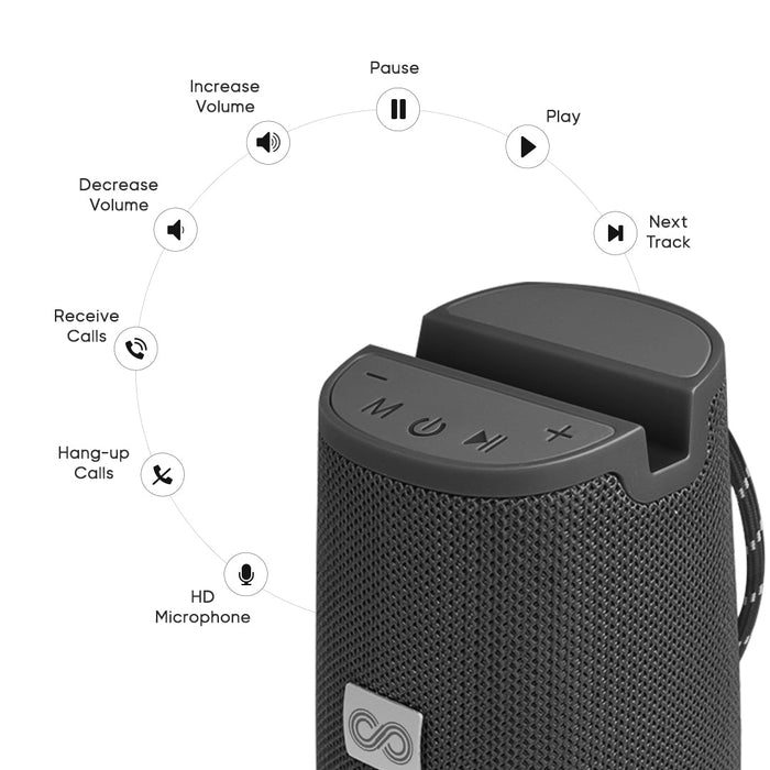 Crossloop Drom 3W Portable Speaker with Built-in Smartphone Stand for Video Calls, FM Radio, AUX Input, SD Card & Water Resistant with Dual Connectivity, 6 Hours Runtime. (Raven Black)