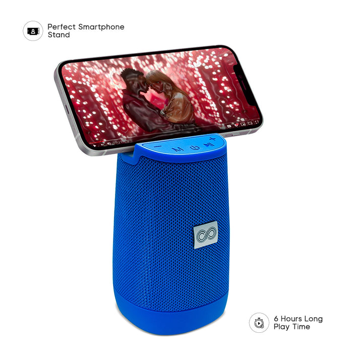 Crossloop Drom 3W Portable Speaker with Built-in Smartphone Stand for Video Calls, FM Radio, AUX Input, SD Card & Water Resistant with Dual Connectivity, 6 Hours Runtime. (Space Blue)