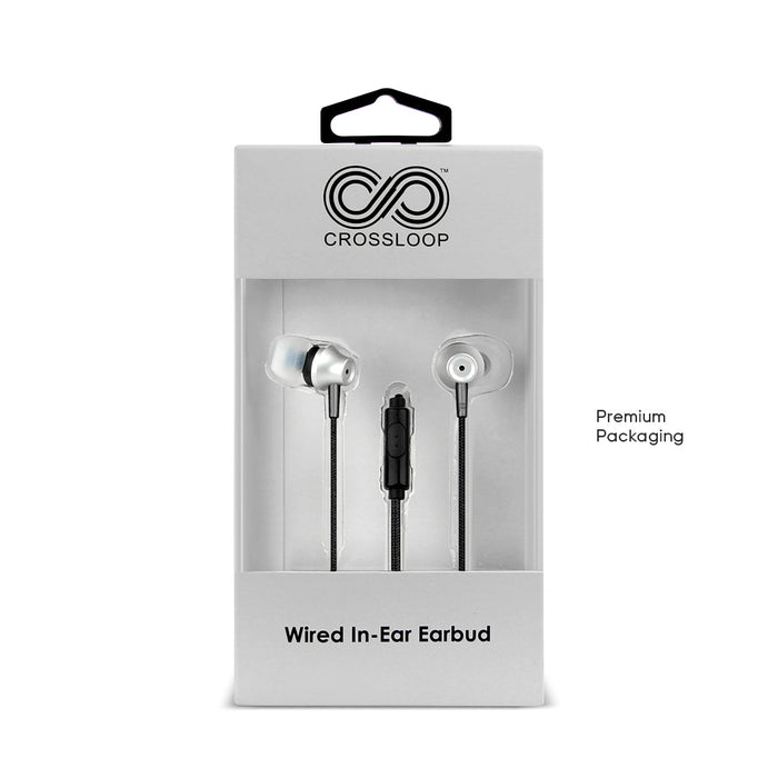 Crossloop Daily Fashion Series in-Ear Headphones, Earphones with HD Sound, Clear Bass, Metallic Finish, High Strength Braided Cable and in-Line Mic (Silver)
