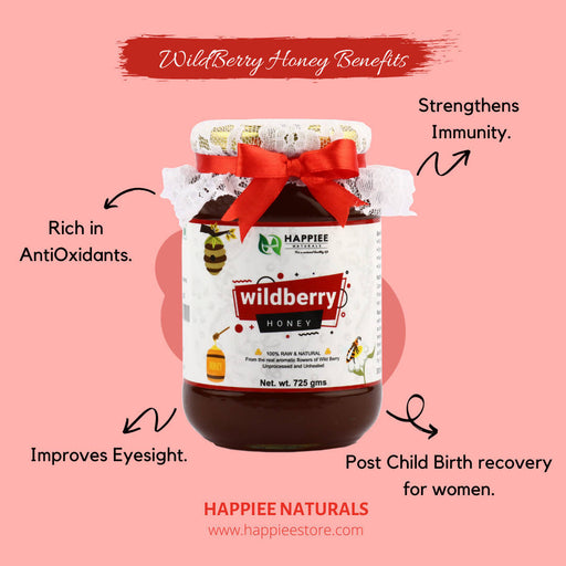 Happiee Naturals - 100% Raw Pure Natural Un-Processed Wild Berry honey 725GM - Local Option