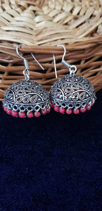 Aakriti Brass Jhumki Earrings - Pink