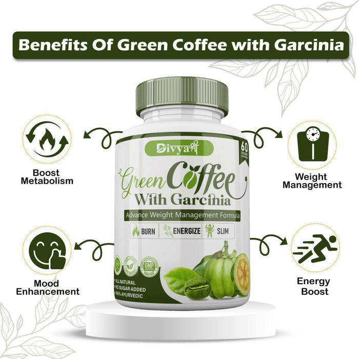 Divya Shree Green Coffee with Garcinia Extract : Advance Weight Management Formula | Natural Fat Burner | Improve Metabolism | Boost Energy - 60 Veg Capsules