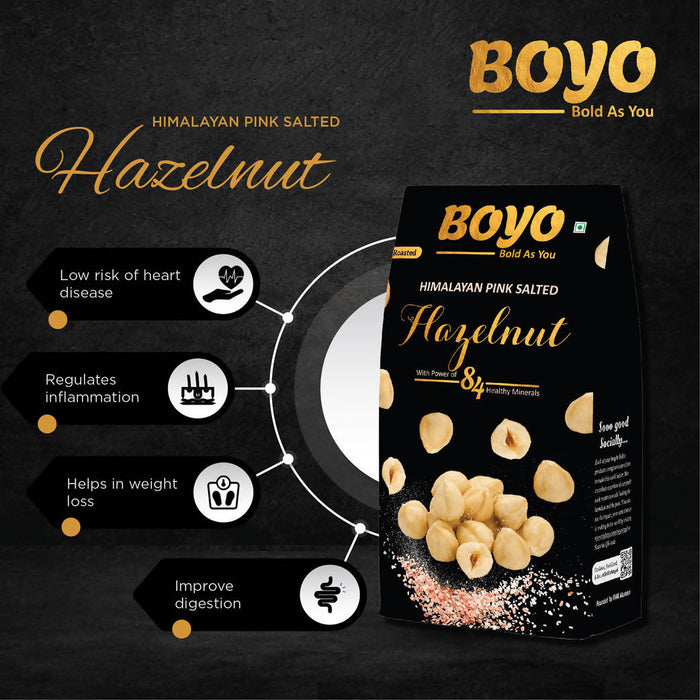 BOYO Roasted Hazelnuts 300 gm (2 x 150gm) - Himalayan Pink Salted, Oil Free, Dry Roasted Hazelnuts for Health, Immunity, Home Recipes and Snacks