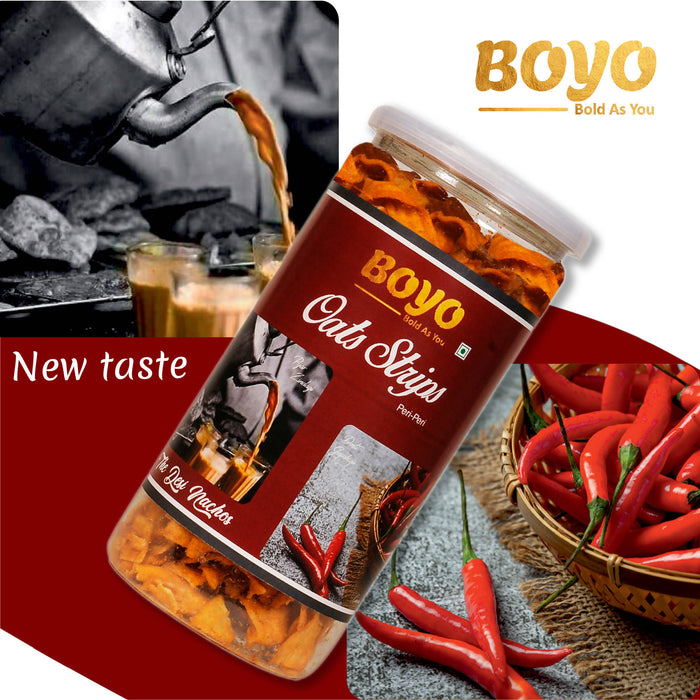BOYO Oats Strips Peri Peri Combo 150g(Pack of 2) Tea Snacks Spicy Snacks