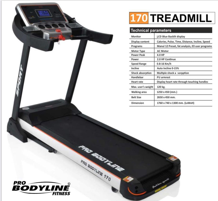 Pro Bodyline AC Motorised 4.0 HP(peak Duty)Treadmill With Self Auto Lubrication System & With Multimedia Facility