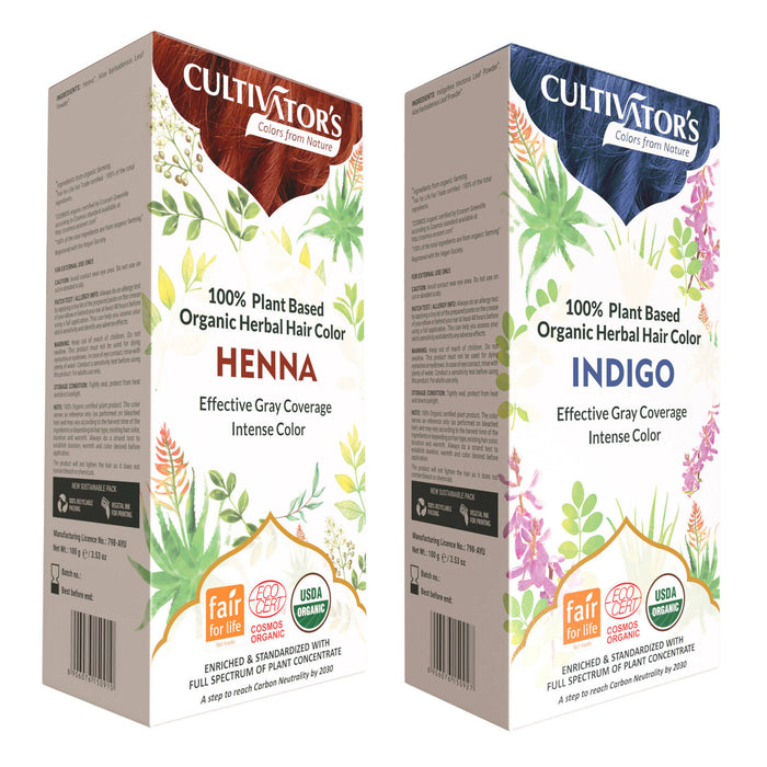 Cultivator's Organic Hair Color Kit- Two Step Natural Coloring Kit (Henna & Indigo) (200 g)