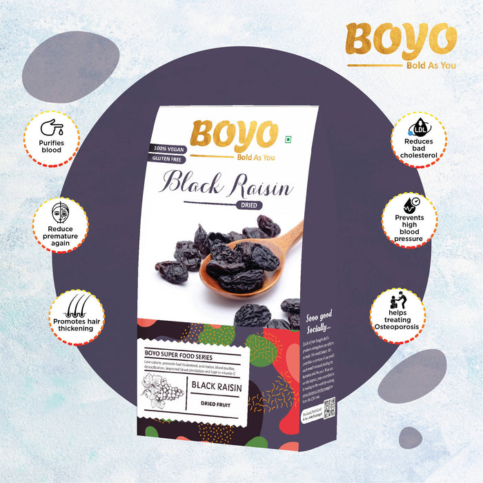 BOYO Premium Black Raisins - 250 gm Afghani Kishmish Premium Dried Fruit