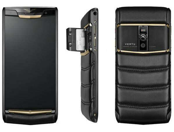 VERTU Signature Touch Puffer Pure Gold Screw Black Leather Luxury Smartphone