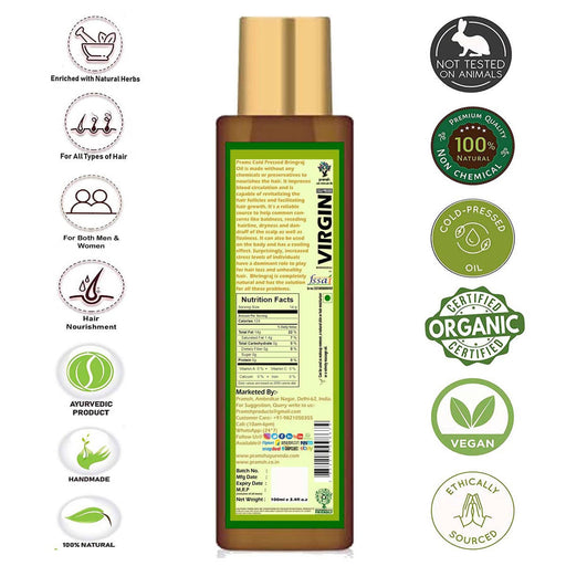 Pramsh Cold Pressed Organic Virgin Bhringraj Oil (100ml+50ml) Hair Oil Pack Of (150ml) - Local Option