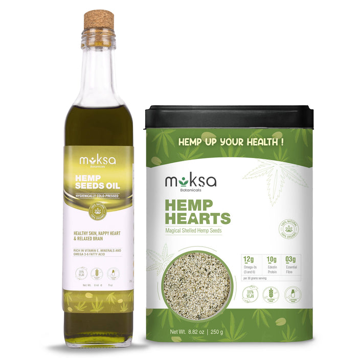 Moksa - Hemp Hearts | Shelled Hemp Seeds and Hemp Seed Oil | Cold Pressed | Rich in Vitamin E | 250 x 2