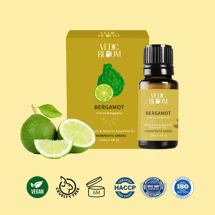 Vedic Bloom Bergamot Essential Oil 15 ml for healthy Skin & Hair, Pain & Stress Relief and Aromatherapy