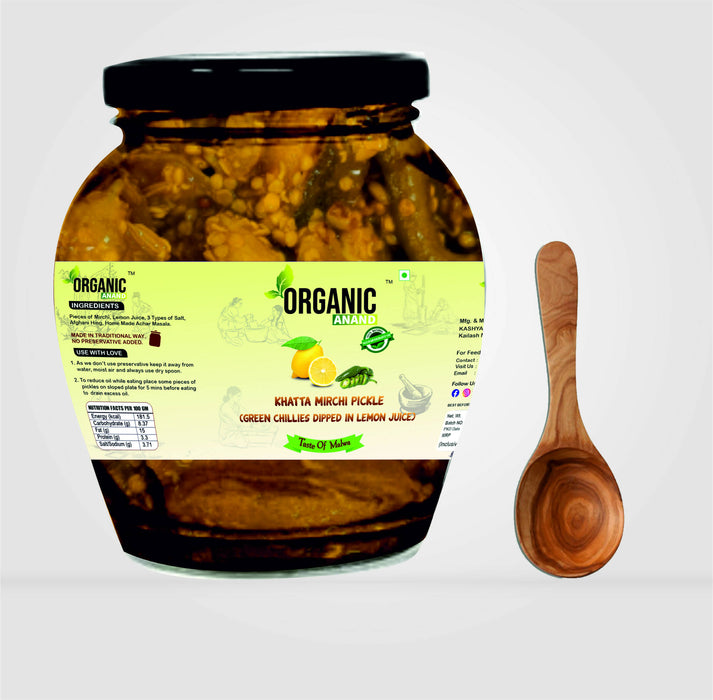 Organicanand Khatta Mirchi Ka Achar (Green Chillies dipped in Lemon Juice) | 350 gm Matka Jar | Khatta, Spicy | Homemade, Authentic, No preservative
