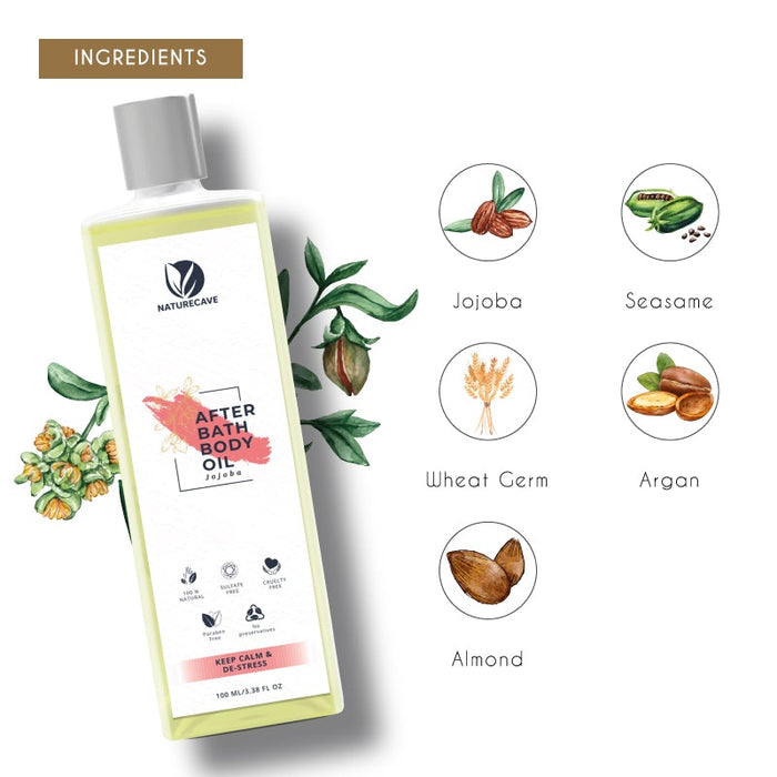 Naturecave Organic Jojoba After Bath Body Massage Oil for Men and Women - 100ml