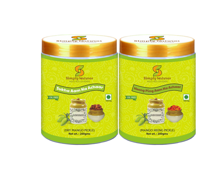 Simply Naturos Dry Mango ( Seedless) Pickle & Mango Heeng Pickle( Seedless without oil) Combo pack