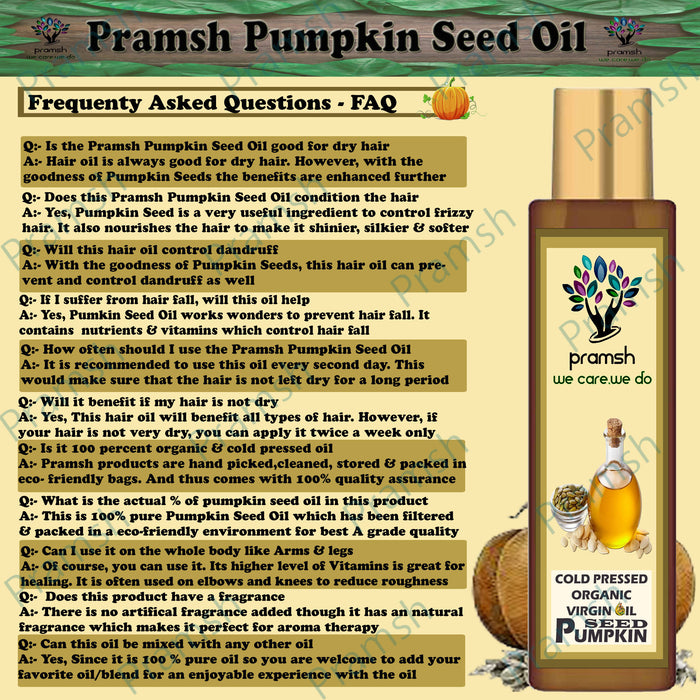 Pramsh Cold Pressed Organic Virgin Pumpkin Seed Oil 100ml Hair Oil - Local Option