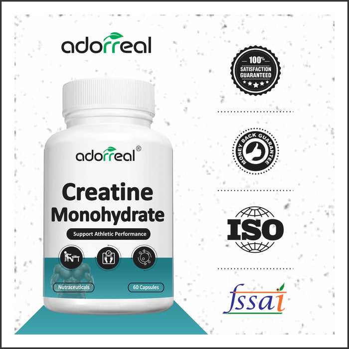 Adorreal Pure Creatine Monohydrate for Muscle Building | 60 Capsules |
