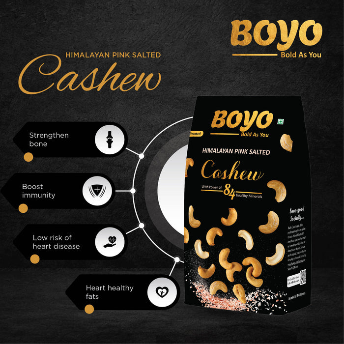 BOYO Roasted Cashew Nuts 200 gms, Himalayan Pink Salted & Crunchy Kaju