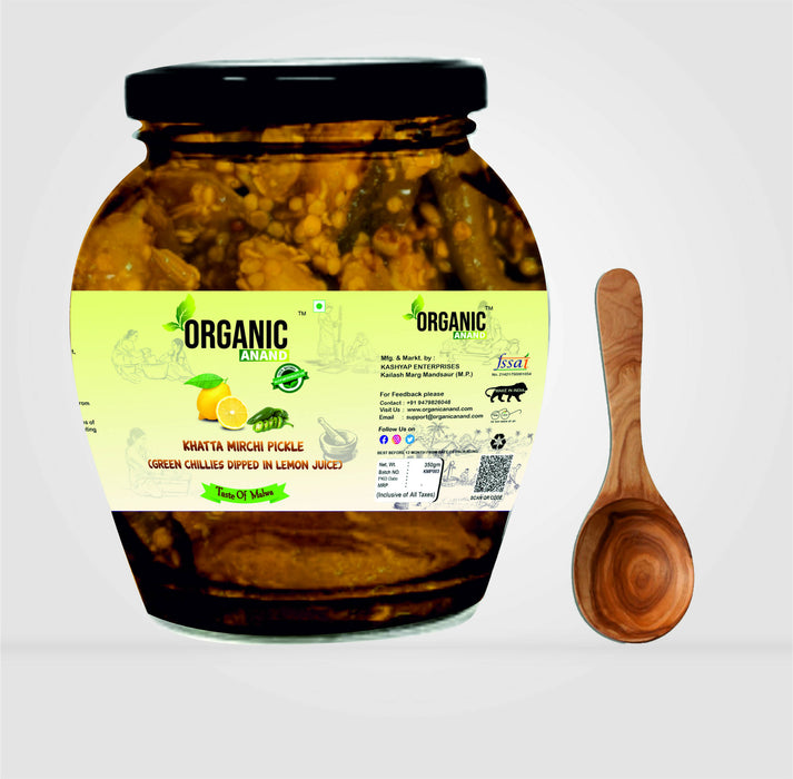 Organicanand Khatta Mirchi Ka Achar (Green Chillies dipped in Lemon Juice) | 350 gm Matka Jar | Khatta, Spicy | Homemade, Authentic, No preservative